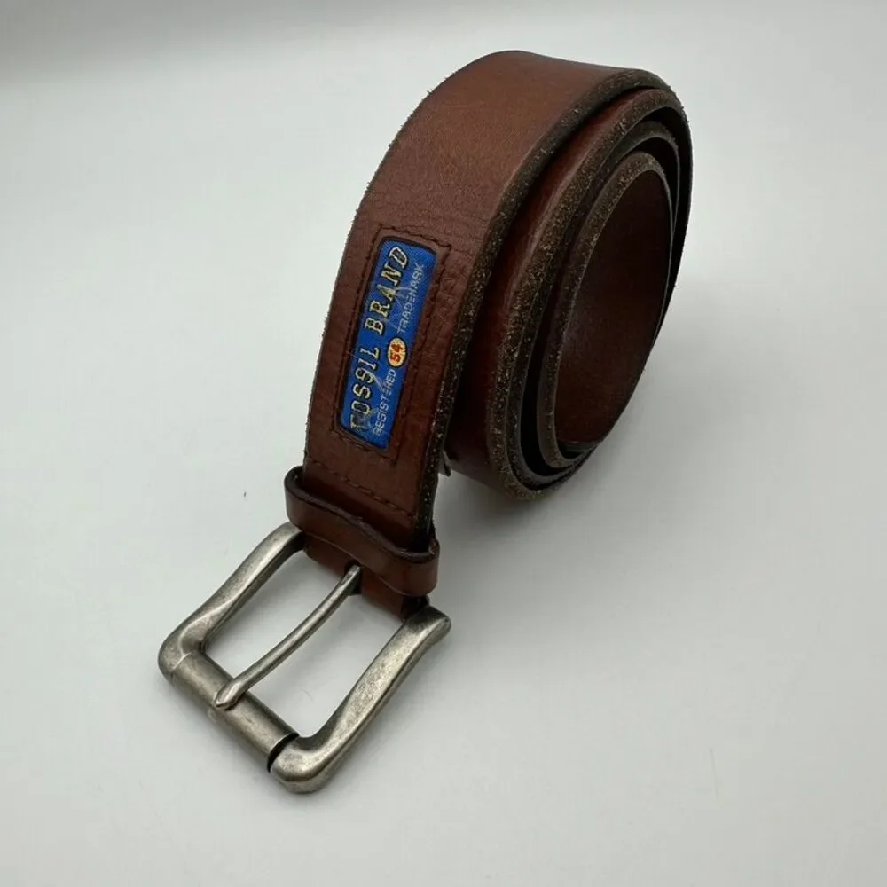 Fossil Men's Classic‎ Brown Leather Belt with Vintage-Style Buckle Size 36